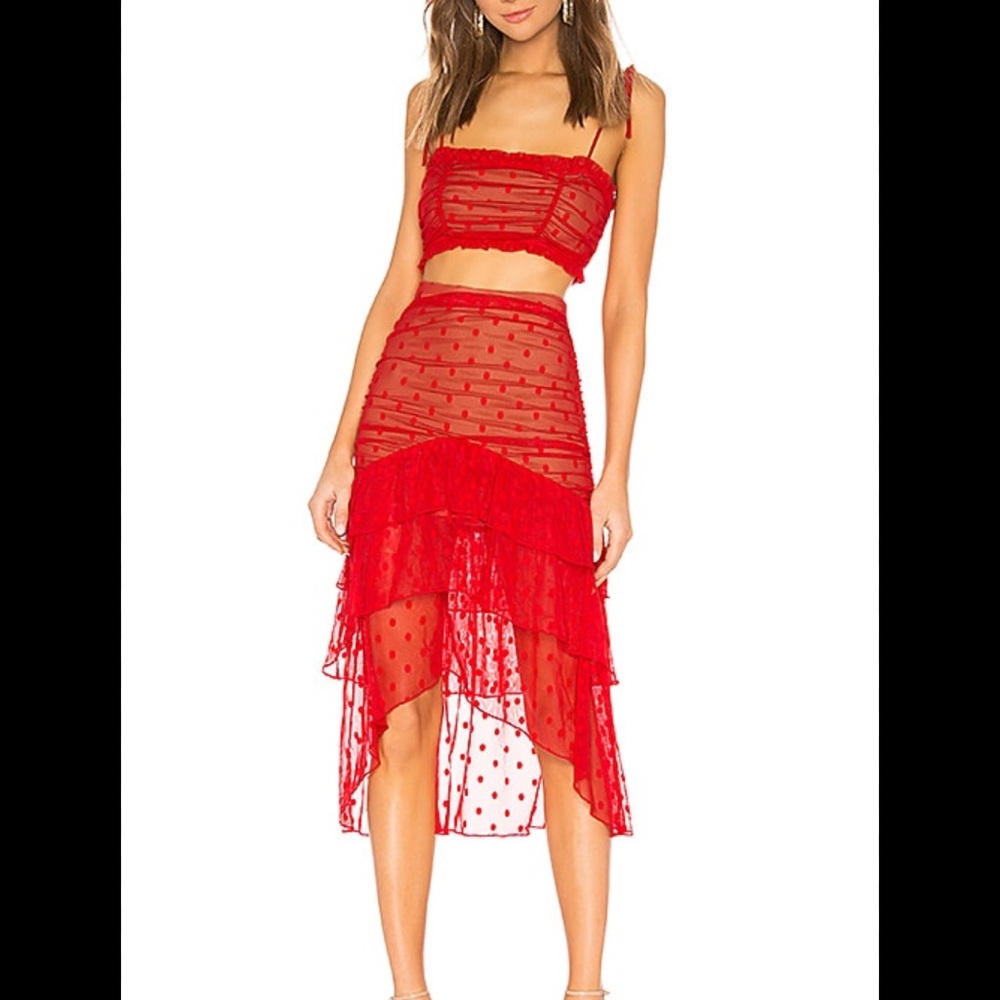 Majorelle Heidi set sheer layered ruffle polka dot skirt &‎ crop top small